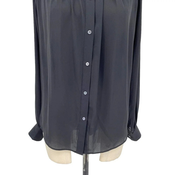 Aritzia Babaton Blouse Top Button Down Collarless Long Sleeve Satin Black Small - Picture 3 of 9